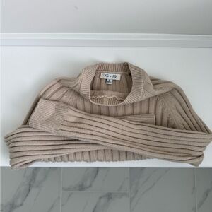 She + Sky Beige Ribbed Knit cropped Sweater Sz Small